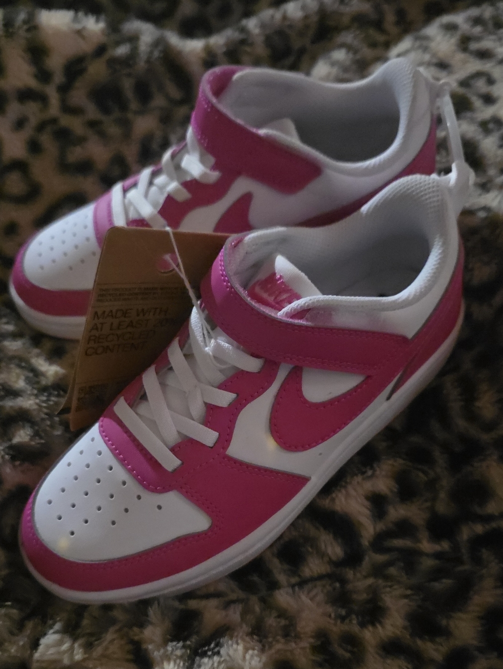 Nike Kids White and Pink Hook-and-Loop Sneakers